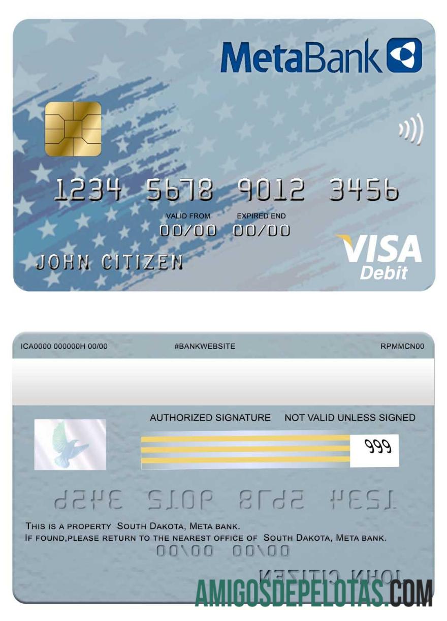 EUA Dakota do Sul, Metabank, Cartão Visa amostra